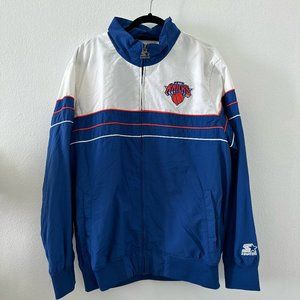 NY Knicks Starter Light Weight Nylon Full Zip Jacket, Blue & White, Size L/XL